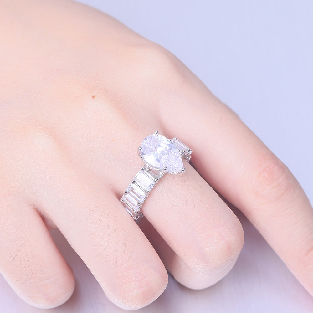 4.0-Carat Pear Cut Simulated Colorless Diamond Engagement Ring