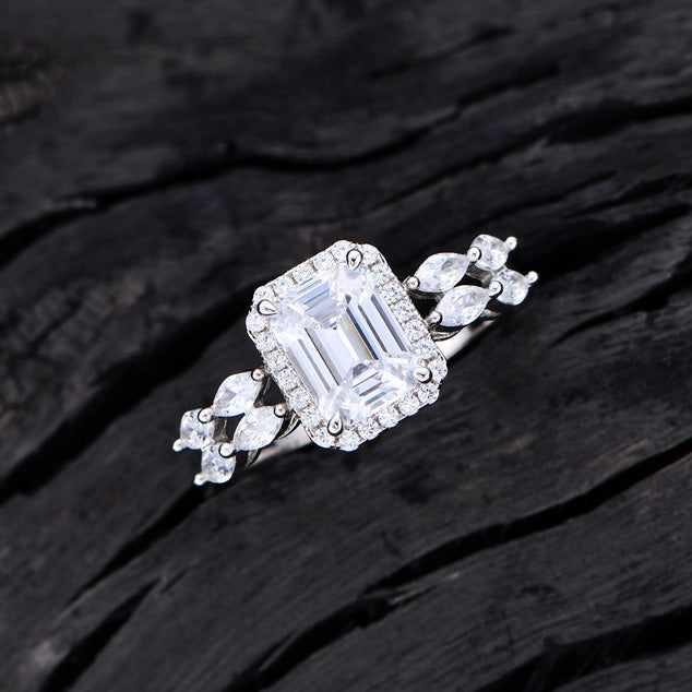 1.5-Carat Emerald Cut Colorless Simulated Diamond Engagement Ring