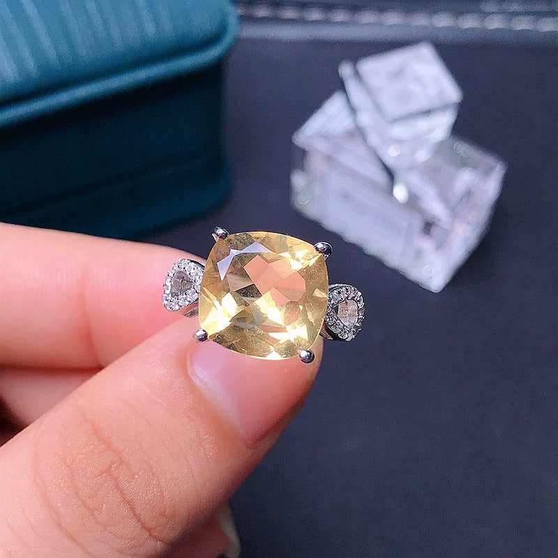 Natural Citrine Cushion Engagement Ring in Sterling Silver with White Gold Plating