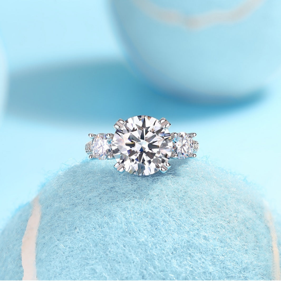 5-Carat Round Moissanite Cluster Engagement Ring in Sterling Silver with GRA Certificate