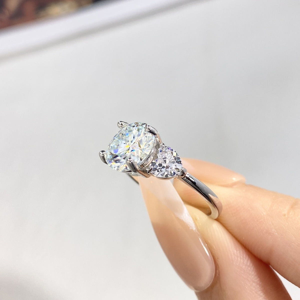 3-Carat Heart-Shaped Moissanite Three-Stone Engagement Ring in Sterling Silver with GRA Certificate