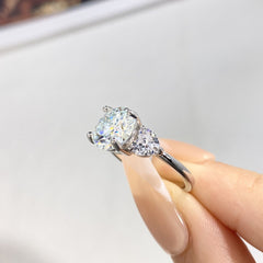 3-Carat Heart-Shaped Moissanite Three-Stone Engagement Ring in Sterling Silver with GRA Certificate