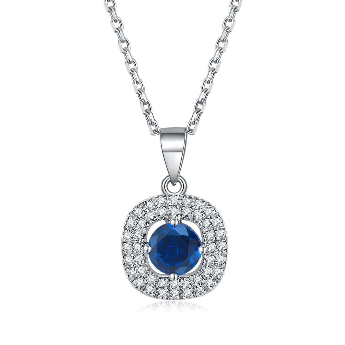 Elegant 3-Piece Sterling Silver Jewelry Set with Round Simulated Diamonds and Halo Design-Sapphire