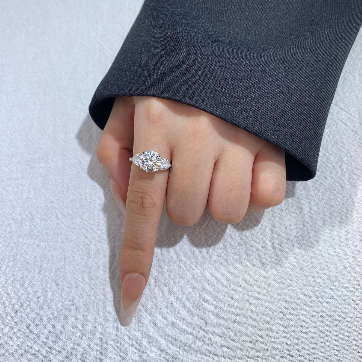 3-Carat Heart-Shaped Moissanite Three-Stone Engagement Ring in Sterling Silver with GRA Certificate