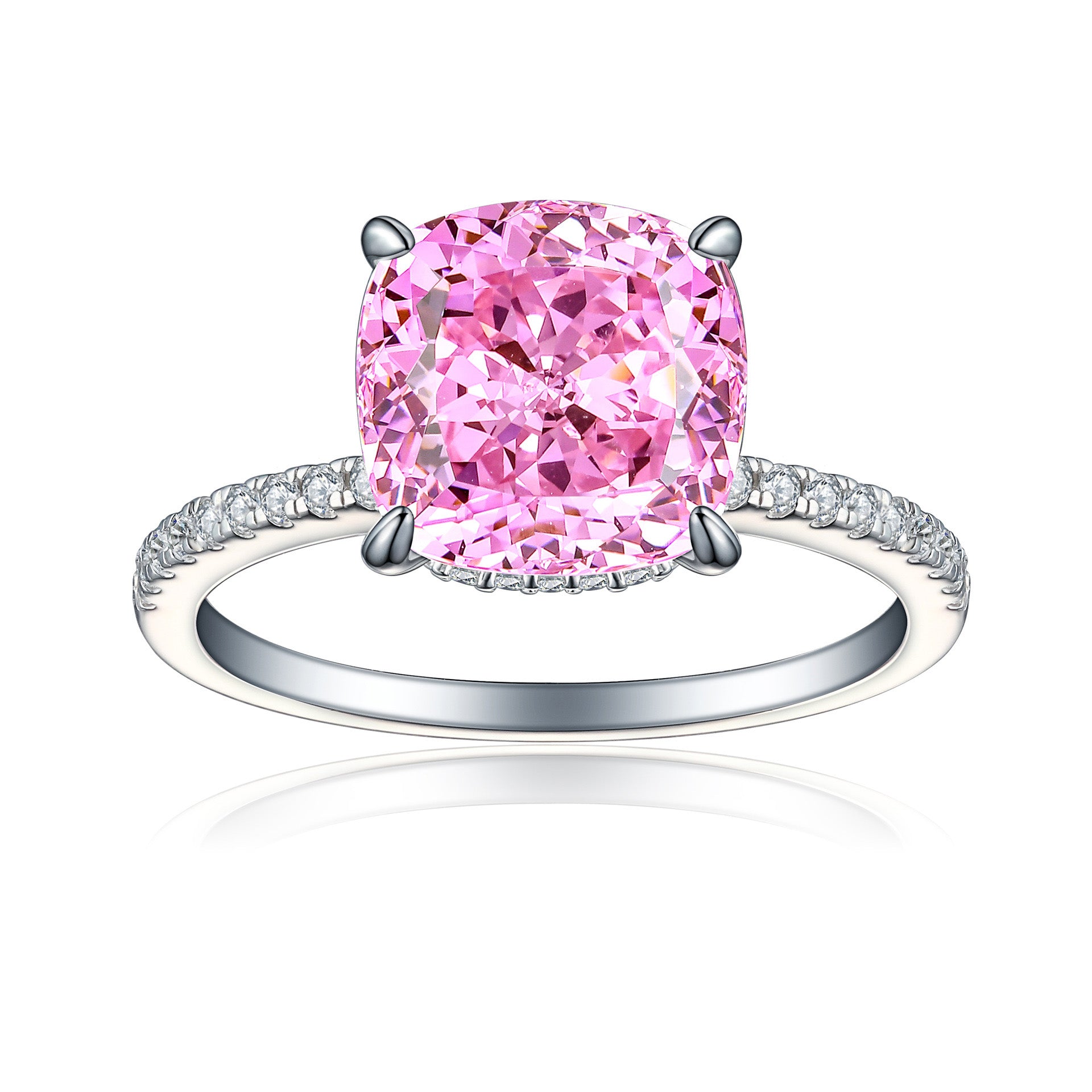 5.0-Carat Round Cut Simulated Diamond Engagement Ring with Accents and 4-Prong Setting