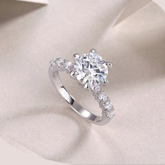 Round Cut Moissanite Engagement Ring in Sterling Silver with GRA Certificate