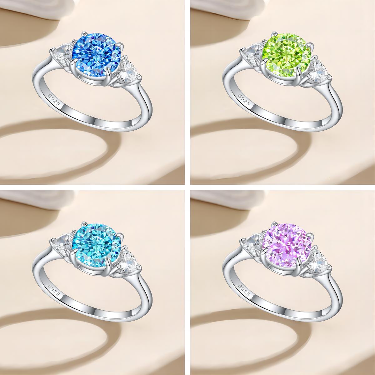 2.0-Carat Round Cut Simulated Multi-Color Diamond Engagement Ring with Three-Stone Setting