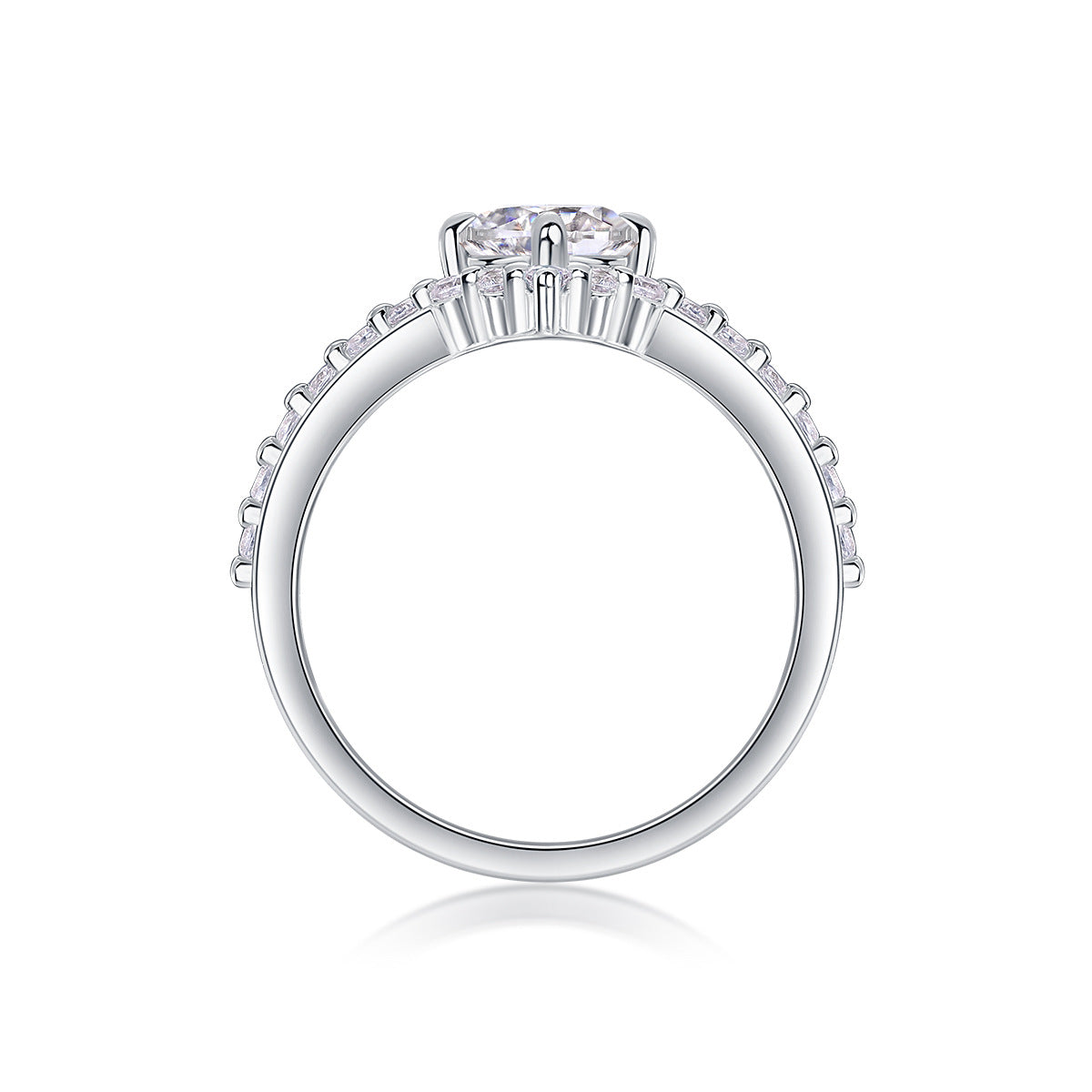 Classic Round Moissanite Engagement Ring in Sterling Silver with Accents with GRA Certificate