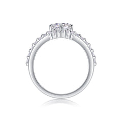 Classic Round Moissanite Engagement Ring in Sterling Silver with Accents with GRA Certificate