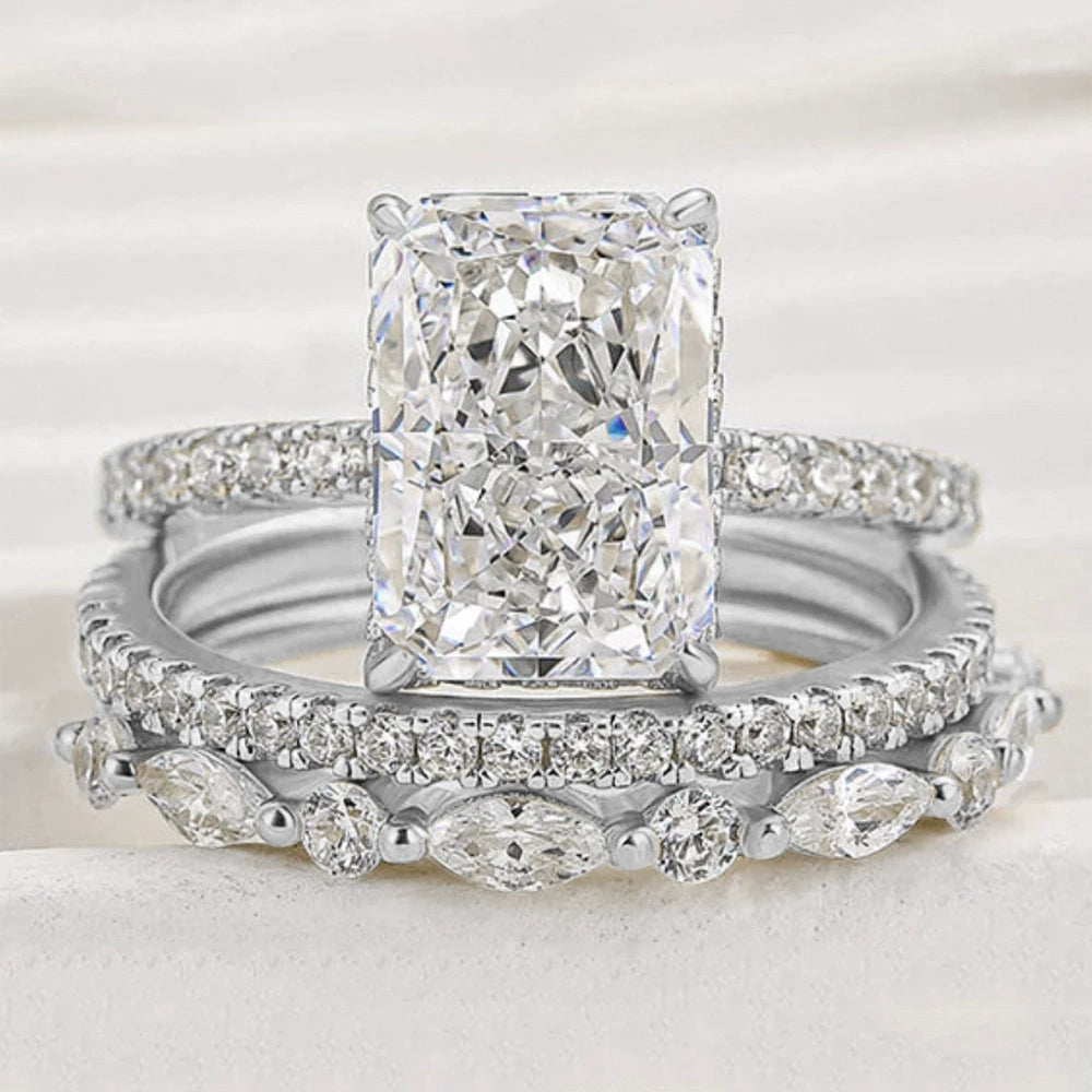 3-Piece Sona Simulated Diamond Wedding Set in Sterling Silver with Radiant Cut