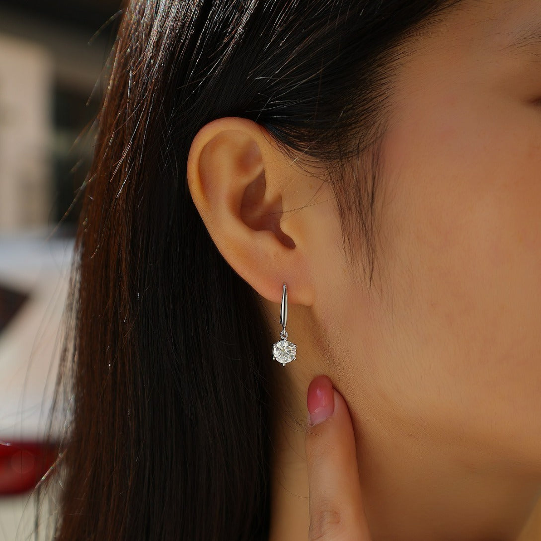 Moissanite Twinkling Motion Drop Earrings in Sterling Silver with White Gold Plating with GRA Certificate
