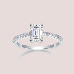 Emerald Cut Moissanite Halo Engagement Ring in White Gold-Plated Sterling Silver with GRA Certificate