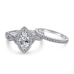 1.0-Carat Marquise Cut Simulated Colorless Diamond Halo Wedding Set