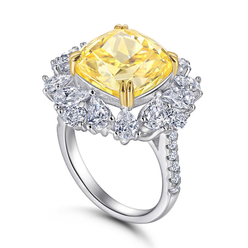 7.0-Carat Round Cut Simulated Yellow Diamond Engagement Ring with 4-Prong Setting