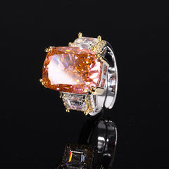 9-Carat Radiant Cut Colorless, Yellow, and Orange Simulated Diamond Engagement Ring