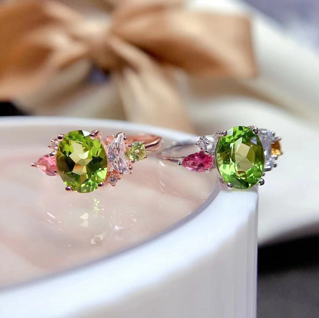 Peridot, Tourmaline, and Citrine Multi-Stone Engagement Ring in Sterling Silver