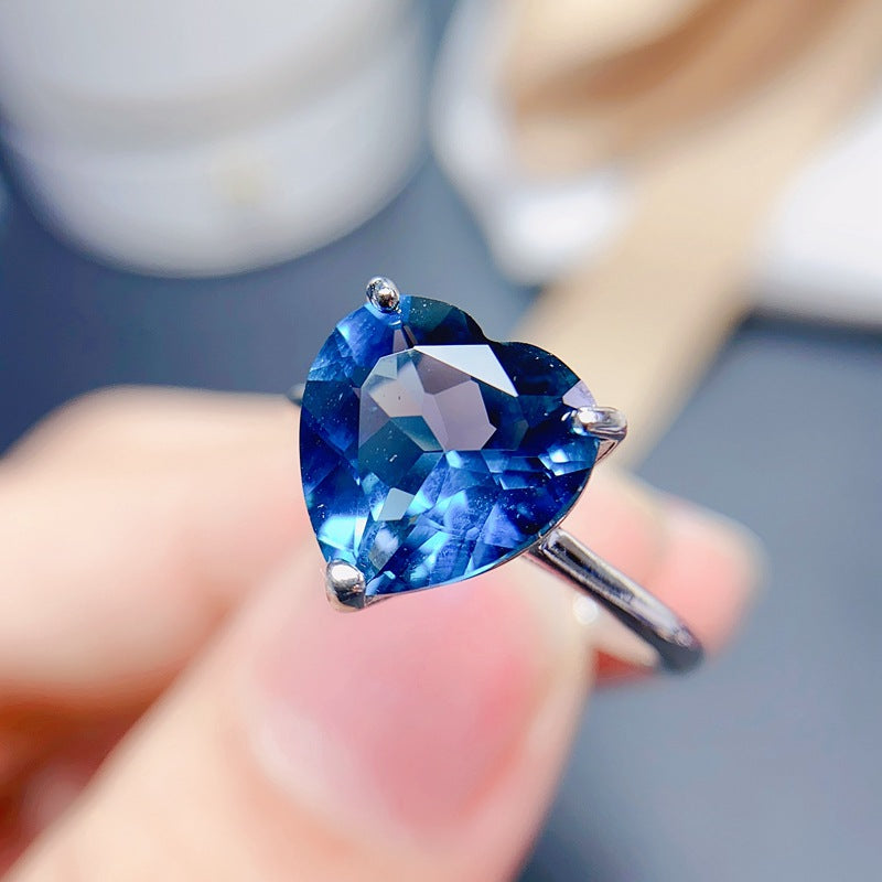 London Blue Topaz Heart Cut Engagement Ring in Sterling Silver with White Gold Plating