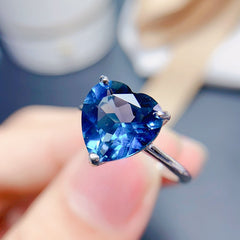 London Blue Topaz Heart Cut Engagement Ring in Sterling Silver with White Gold Plating