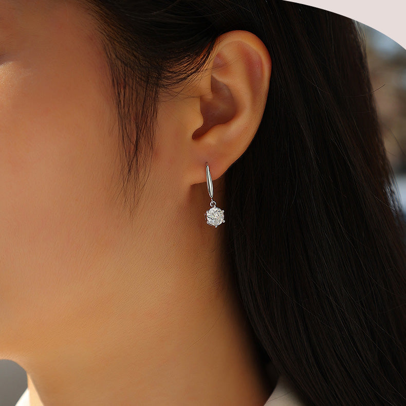 Moissanite Twinkling Motion Drop Earrings in Sterling Silver with White Gold Plating with GRA Certificate
