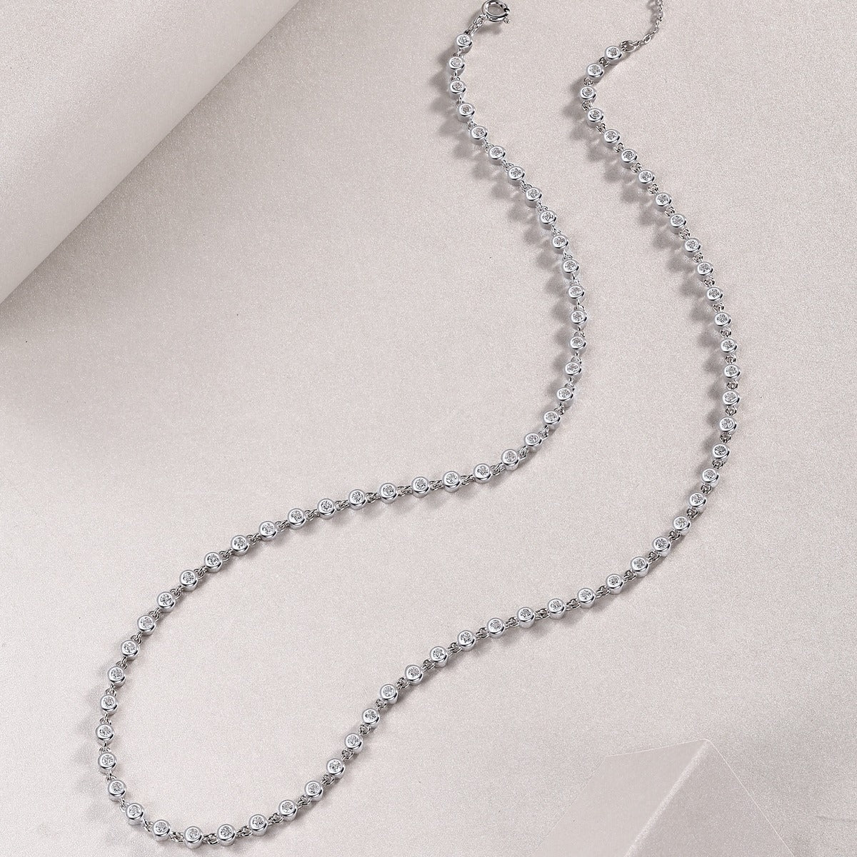Moissanite Tennis Necklace in Sterling Silver with White Gold Plating with GRA Certificate