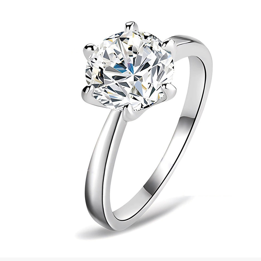 Round Moissanite Solitaire Engagement Ring in Sterling Silver (Available in Multiple Carat Sizes)