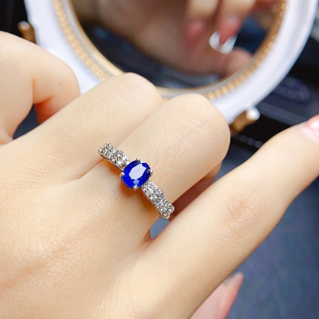 Sapphire Oval Cut Engagement Ring in Sterling Silver