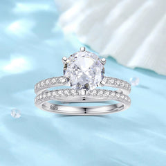 2.0 Carat Round Simulated Diamond Wedding Set with Accents in Sterling Silver