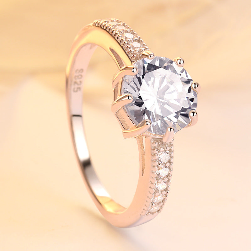 2.0-Carat Round Cut Simulated Colorless Diamond Engagement Ring in White Gold-Plated Sterling Silver