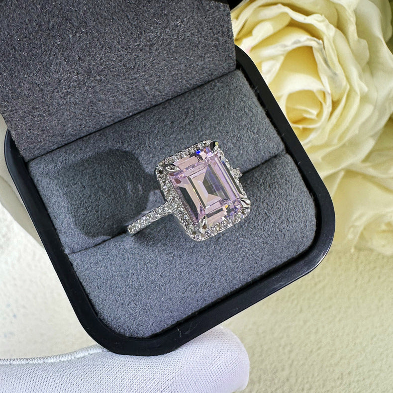 Halo, Accents 5.5-Carat Emerald Cut Sapphire Simulated Gemstone Engagement Ring