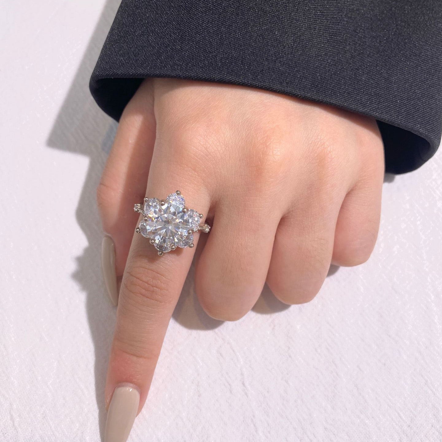 5-Carat Round Moissanite Sunburst Engagement Ring in Sterling Silver with GRA Certificate