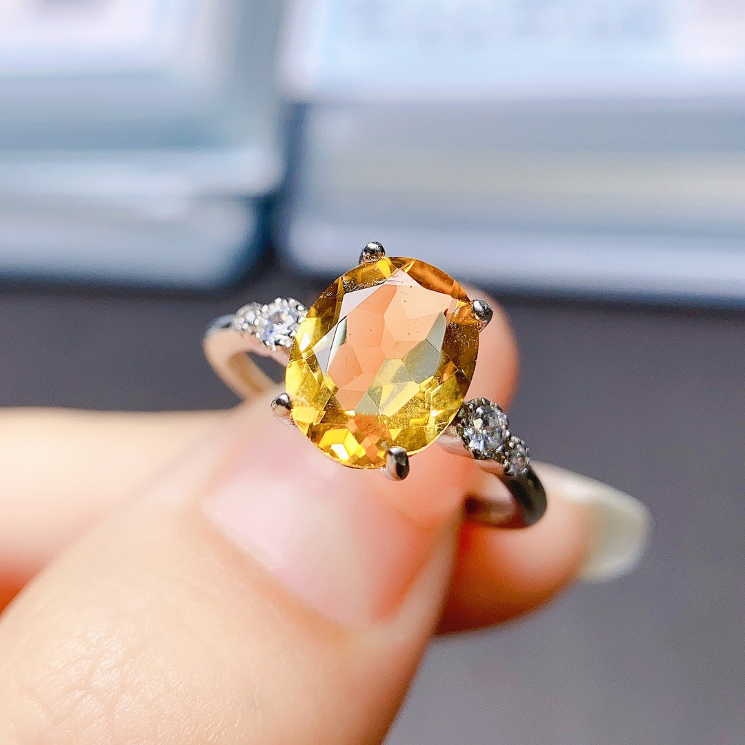 Citrine Oval Cut Engagement Ring in Sterling Silver with Accent Stones