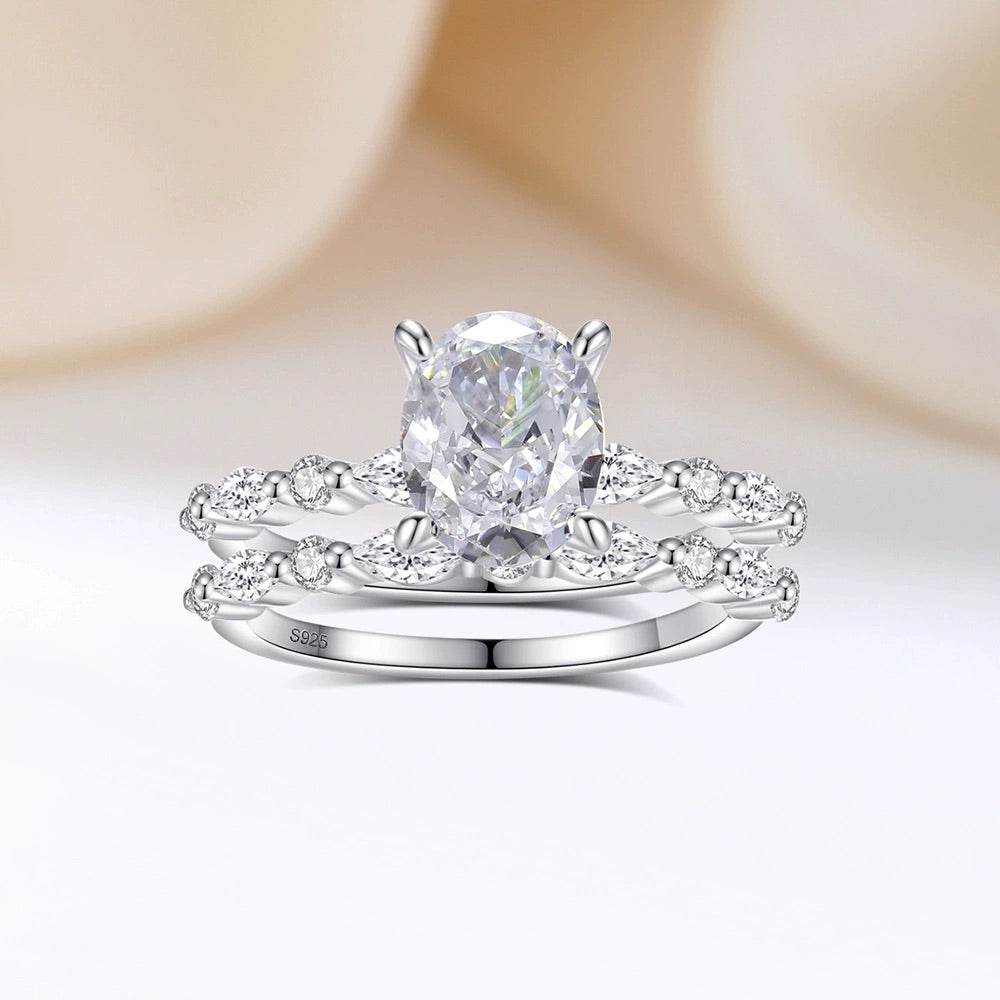 2.5 Carat Oval Simulated Diamond Wedding Set in Sterling Silver