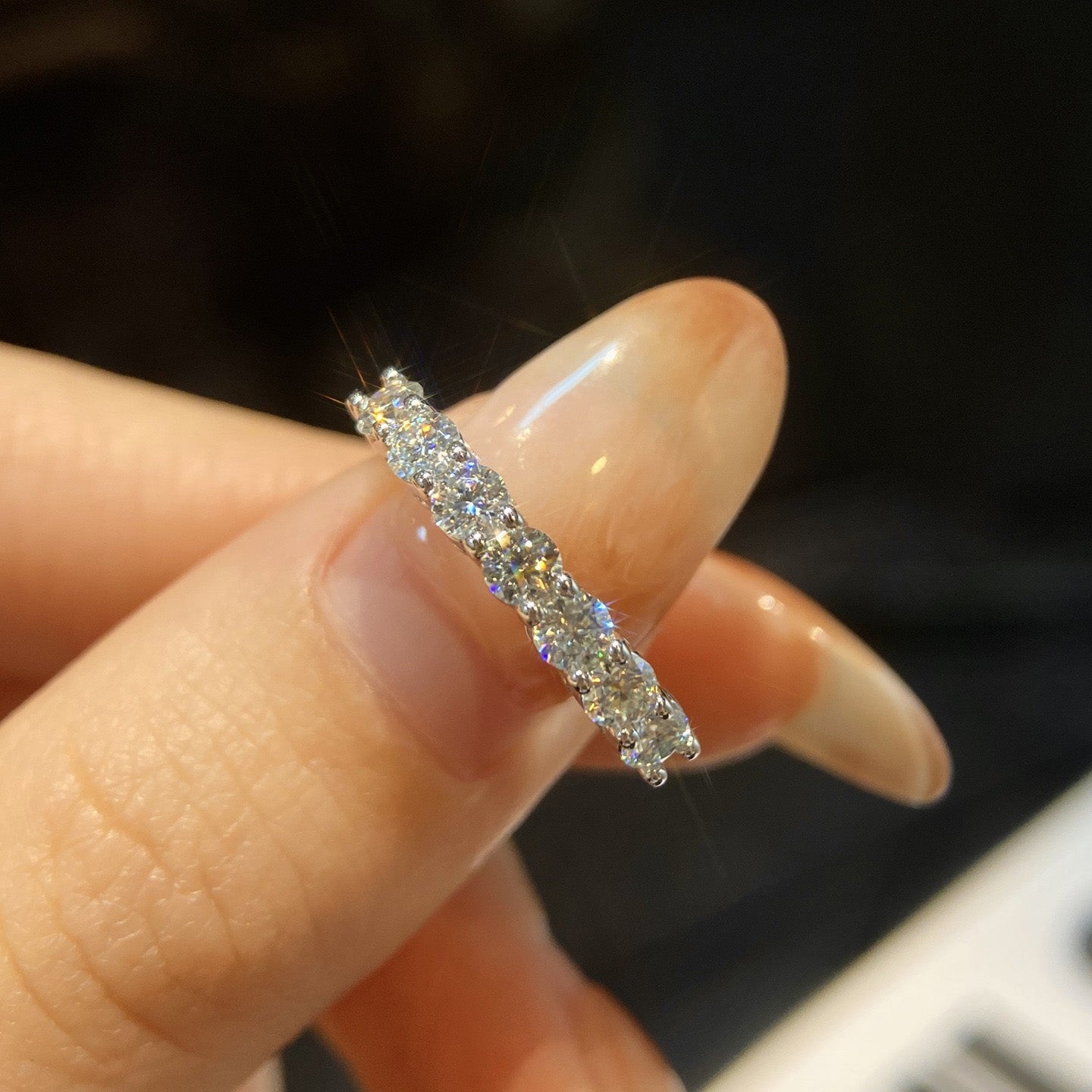 Seven-Stone Moissanite Wedding Band in Sterling Silver with GRA Certificate