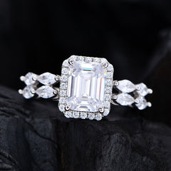 1.5-Carat Emerald Cut Colorless Simulated Diamond Engagement Ring