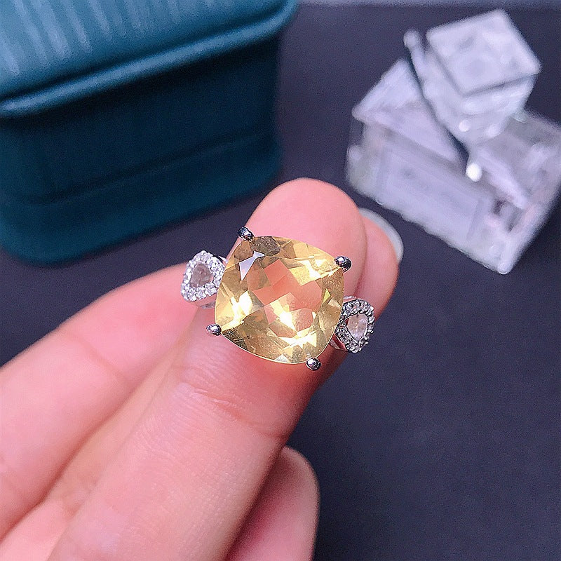 Natural Citrine Cushion Engagement Ring in Sterling Silver with White Gold Plating