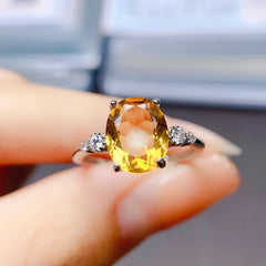 Citrine Oval Cut Engagement Ring in Sterling Silver with Accent Stones