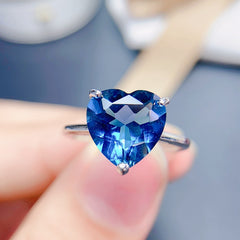 London Blue Topaz Heart Cut Engagement Ring in Sterling Silver with White Gold Plating