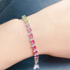 Tourmaline Oval Cut Bracelet in Sterling Silver with White Gold Plating