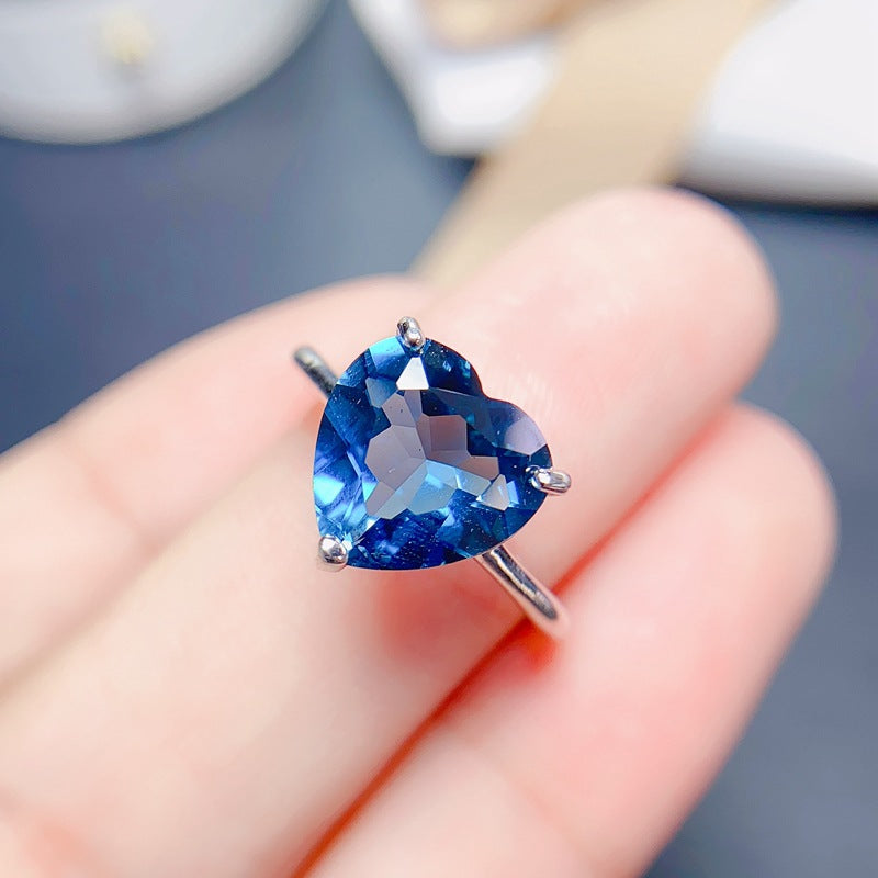 London Blue Topaz Heart Cut Engagement Ring in Sterling Silver with White Gold Plating