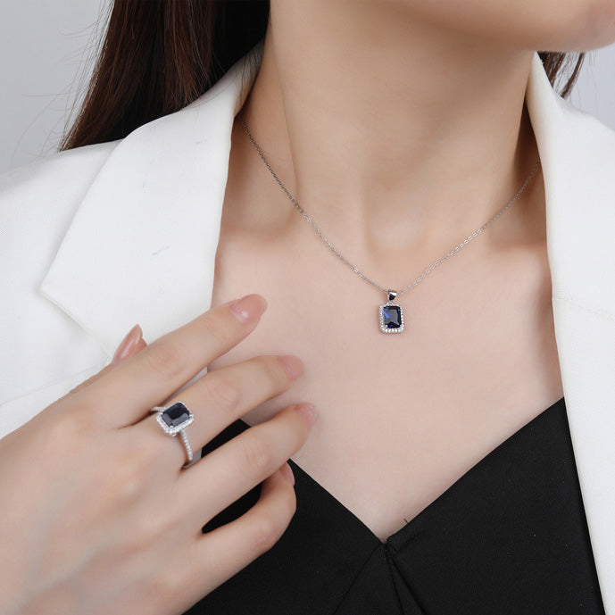 Luxury Bridal Jewelry Set with Radiant Cut Simulated Diamonds in 925 Sterling Silver with White Gold Plating