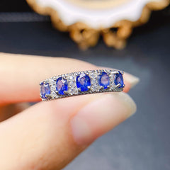 Sapphire Oval Cut Wedding Band in Sterling Silver