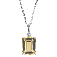 Citrine Emerald Cut Pendant Necklace in Sterling Silver with Silver Plating