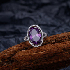 8-Carat Oval Cut Simulated Purple Diamond Engagement Ring with Halo Design