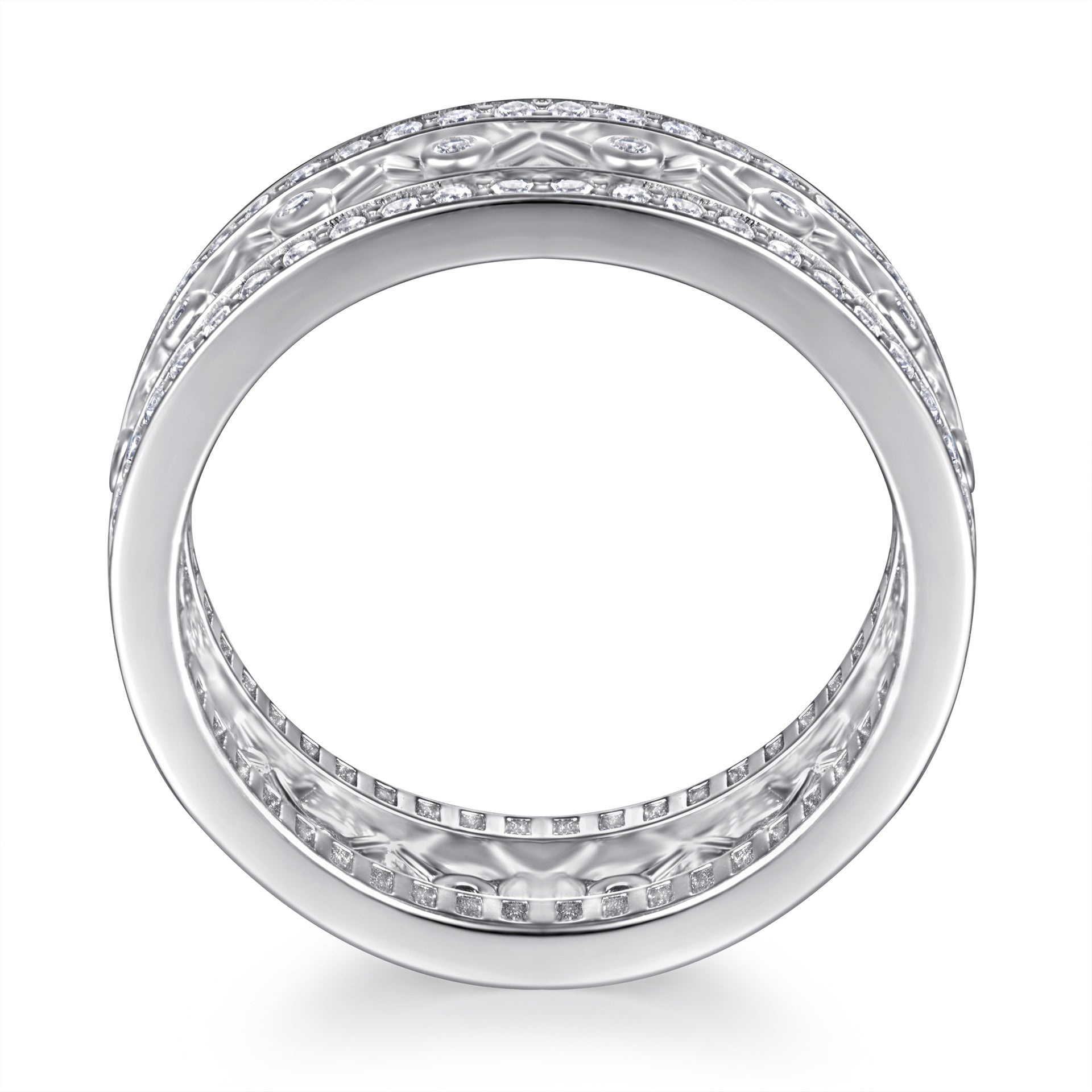 Simulated Diamond Wedding Band in White Gold-Plated Sterling Silver