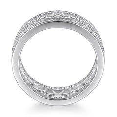 Simulated Diamond Wedding Band in White Gold-Plated Sterling Silver