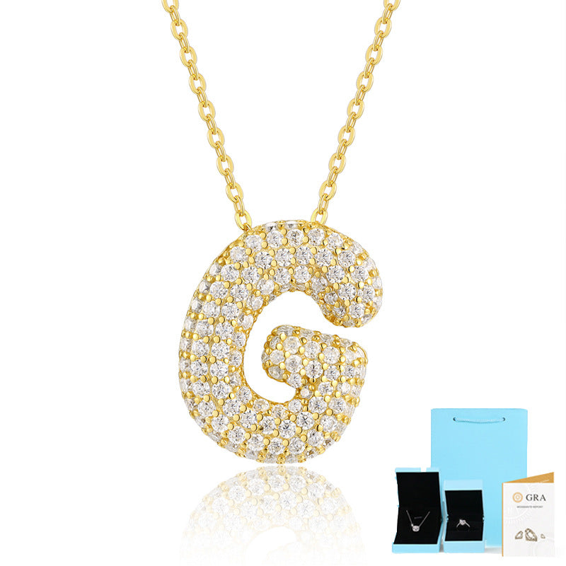 Moissanite Letter Pendant Necklace in 18K Gold Plated Sterling Silver with GRA Certificate