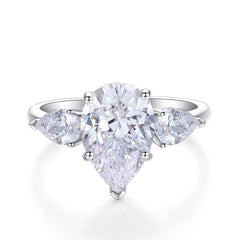 Three Stones 7.0-Carat Pear Cut Green and Colorless Simulated Diamond Engagement Ring