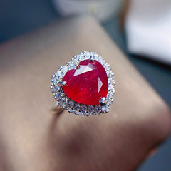 Ruby Heart Engagement Ring in Sterling Silver with Halo Design