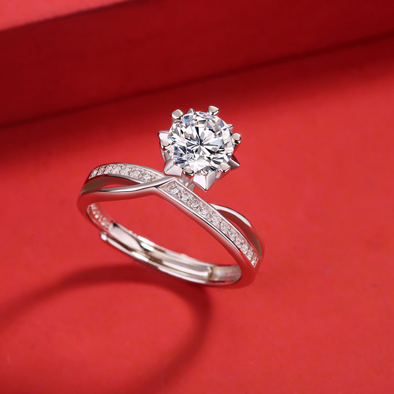 Starlight Snowflake Moissanite Ring in Sterling Silver with Accents with GRA Certificate