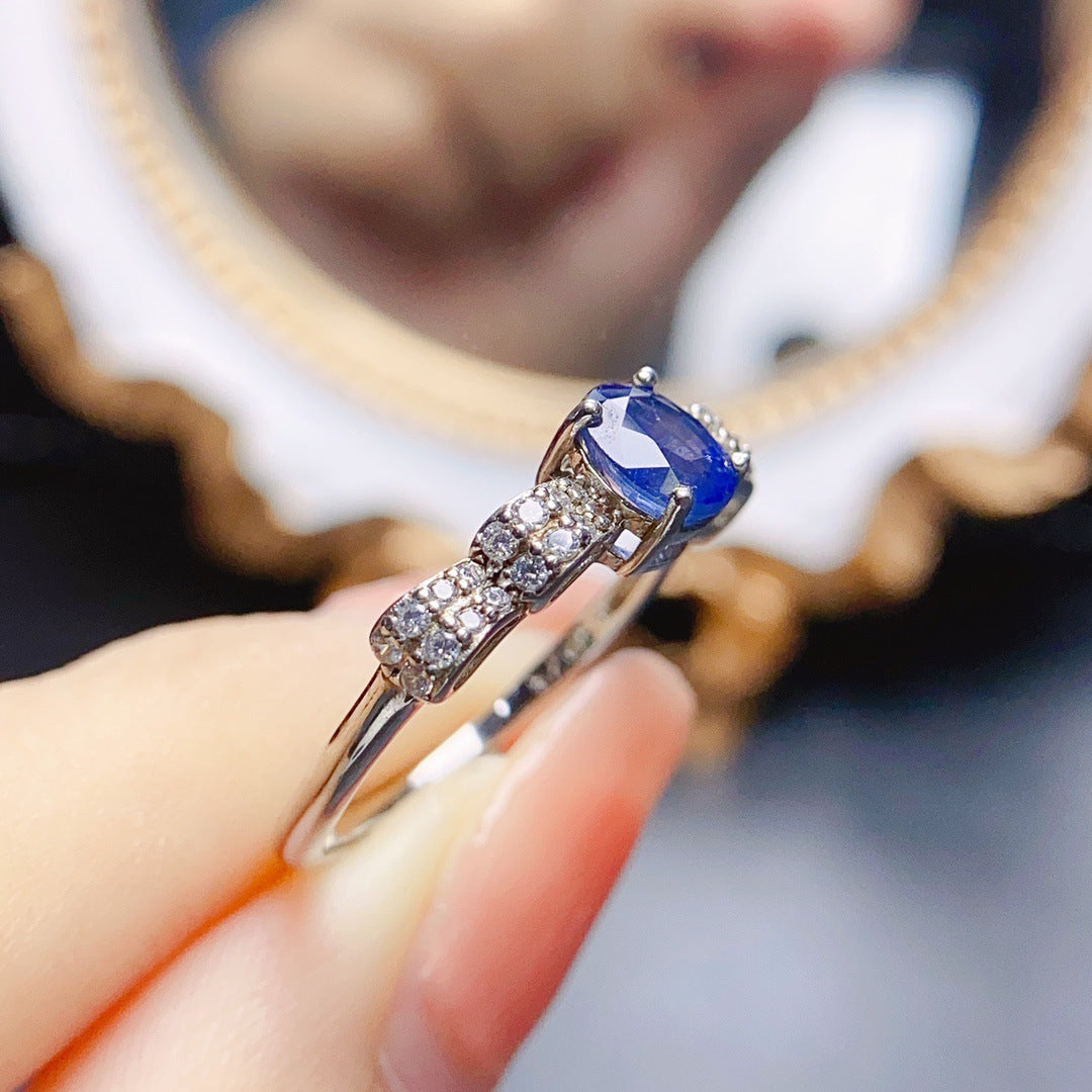 Sapphire Oval Cut Engagement Ring in Sterling Silver